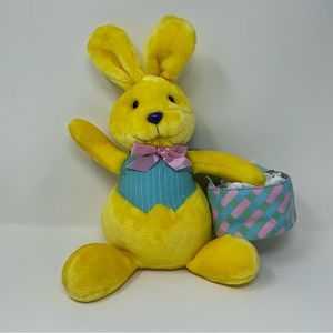 Vintage Avon Stuffed Animal plush easter yellow bunny with blue basket exclusive